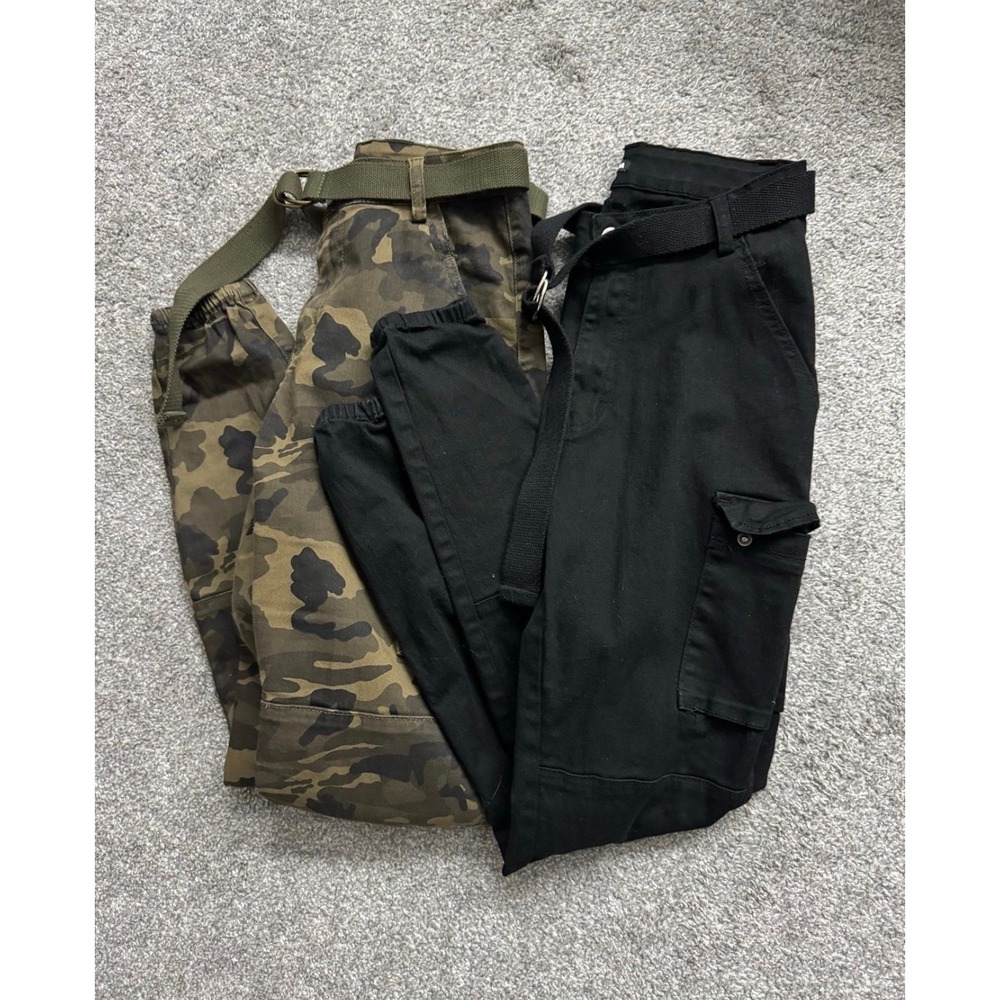 Fashion Nova Cargo Pants Joggers Bundle Small Medium Camo Black Belted
